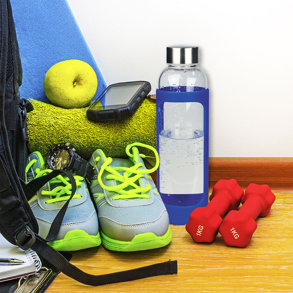 Glass Bottle w/ Silicone Cover 500ml – Glassware – The Range – available in Blue – thumbnail 4 of 6