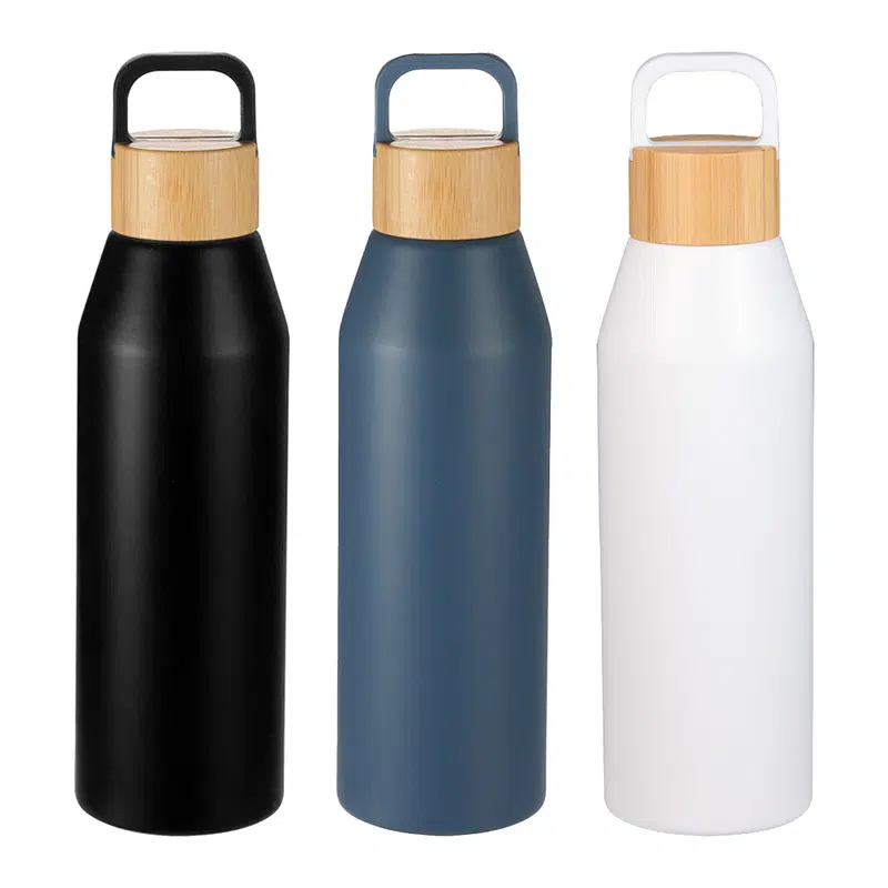 Aspen Recycled Bottle with Bamboo Lid - 1L – Drink Bottles – available in black, blue colours
