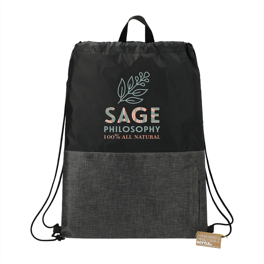 Ash Zippered Recycled Drawstring Bag – Drawstring Bags – Global Stock – available in Black – thumbnail 3 of 4