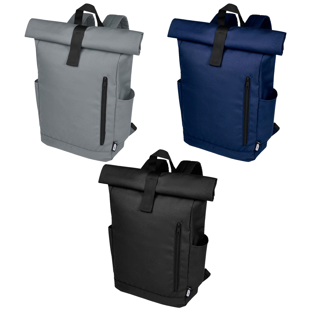 Byron 15.6" GRS RPET Roll-Top Backpack 18L – Backpacks – The Range – available in Black, Grey and Navy – thumbnail 1 of 20