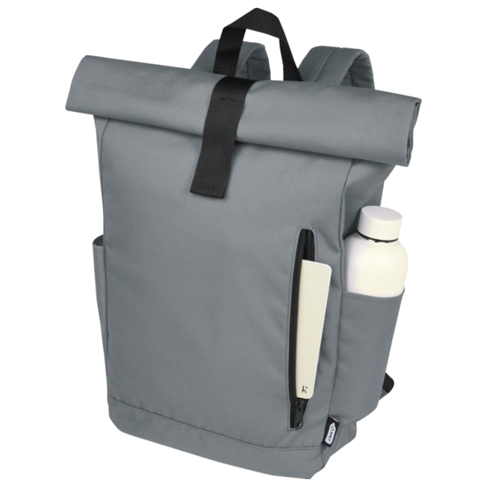 Byron 15.6" GRS RPET Roll-Top Backpack 18L – Backpacks – The Range – available in Black, Grey and Navy – thumbnail 4 of 20