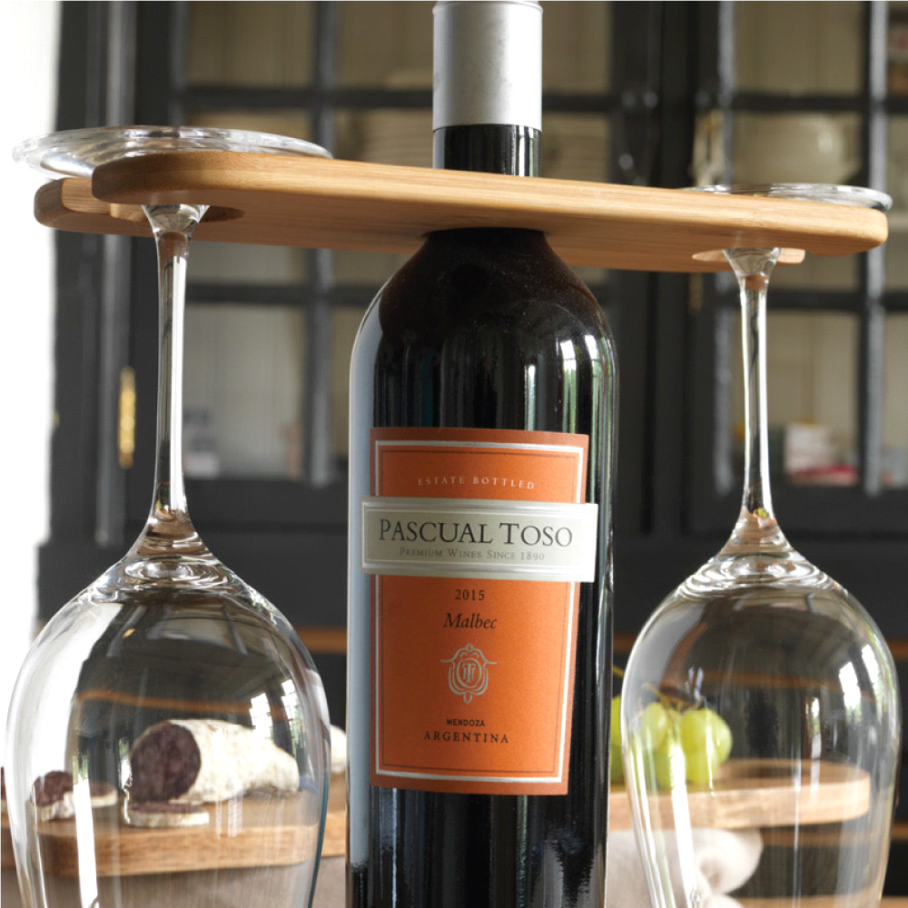 Wine Bottle & Glass Carrier – Glassware – The Range – available in Wood – thumbnail 3 of 4