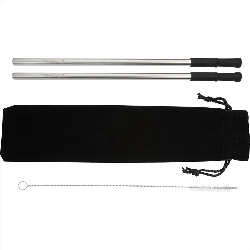 Reusable Stainless Steel Straw Set w/ Brush – Drinking Straws – available in silver colour