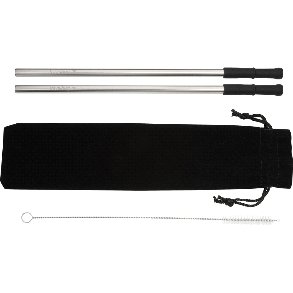 Reusable Stainless Steel Straw Set w/ Brush – Drinking Straws – Global Stock – available in Silver – thumbnail 1 of 3