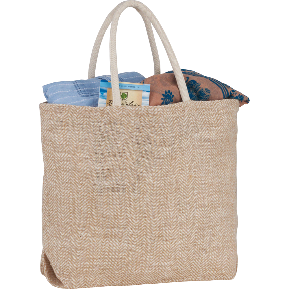 Herringbone Jute Tote 29L – Shoppers – Global Stock – available in Brown – thumbnail 1 of 6