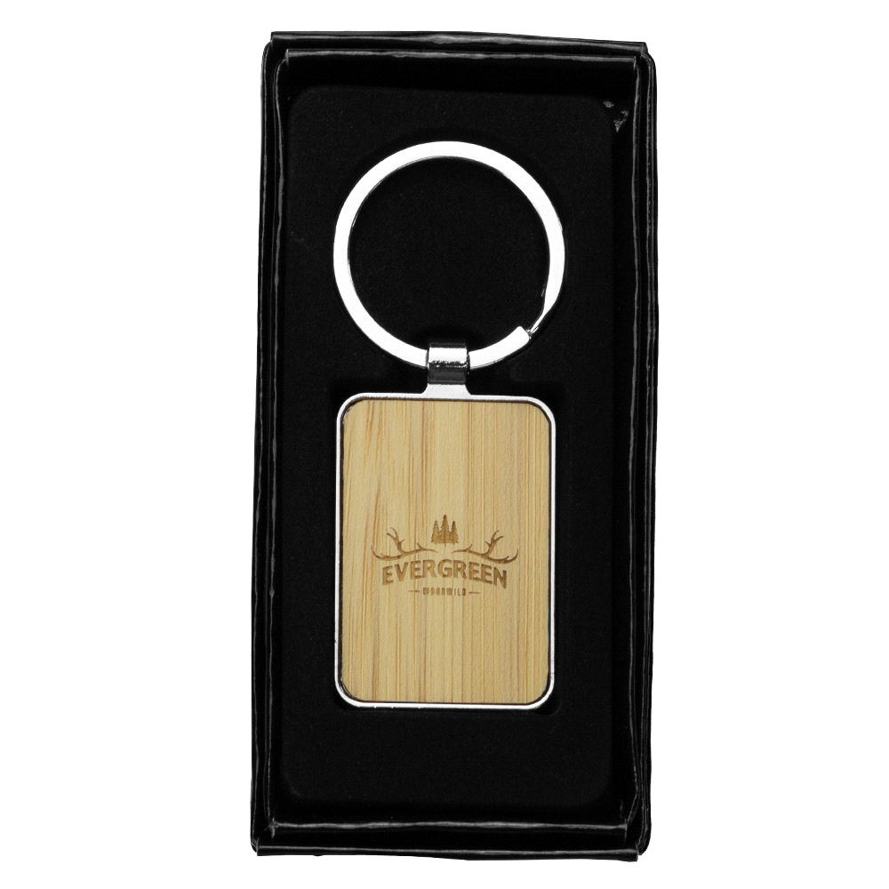 Rectangle Recycled Zinc Alloy Keyring w/ Bamboo – Travel Mugs – The Range – available in Bamboo – thumbnail 3 of 4