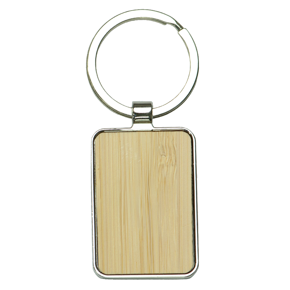 Rectangle Recycled Zinc Alloy Keyring w/ Bamboo – Travel Mugs – The Range – available in Bamboo – thumbnail 1 of 4