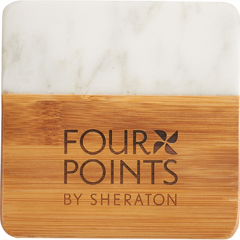 Marble & Bamboo Coaster – Glassware – The Range – available in Natural/White – thumbnail 3 of 11