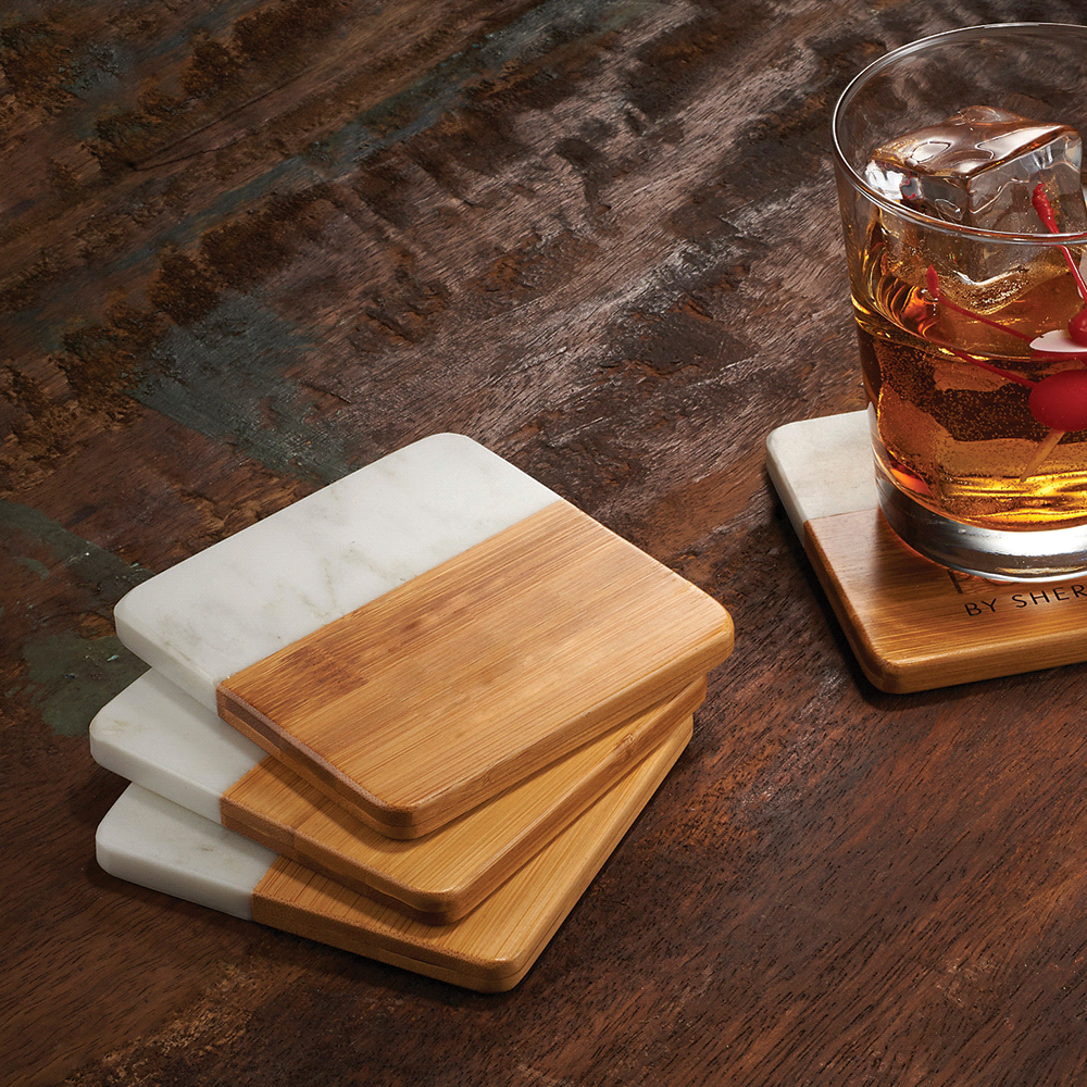 Marble & Bamboo Coaster – Glassware – The Range – available in Natural/White – thumbnail 2 of 11