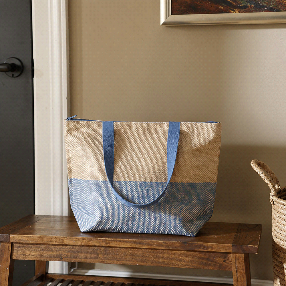 Paper Straw Large Zipped Tote - 21L – Tote Bags – The Range – available in Black and Blue – thumbnail 5 of 11