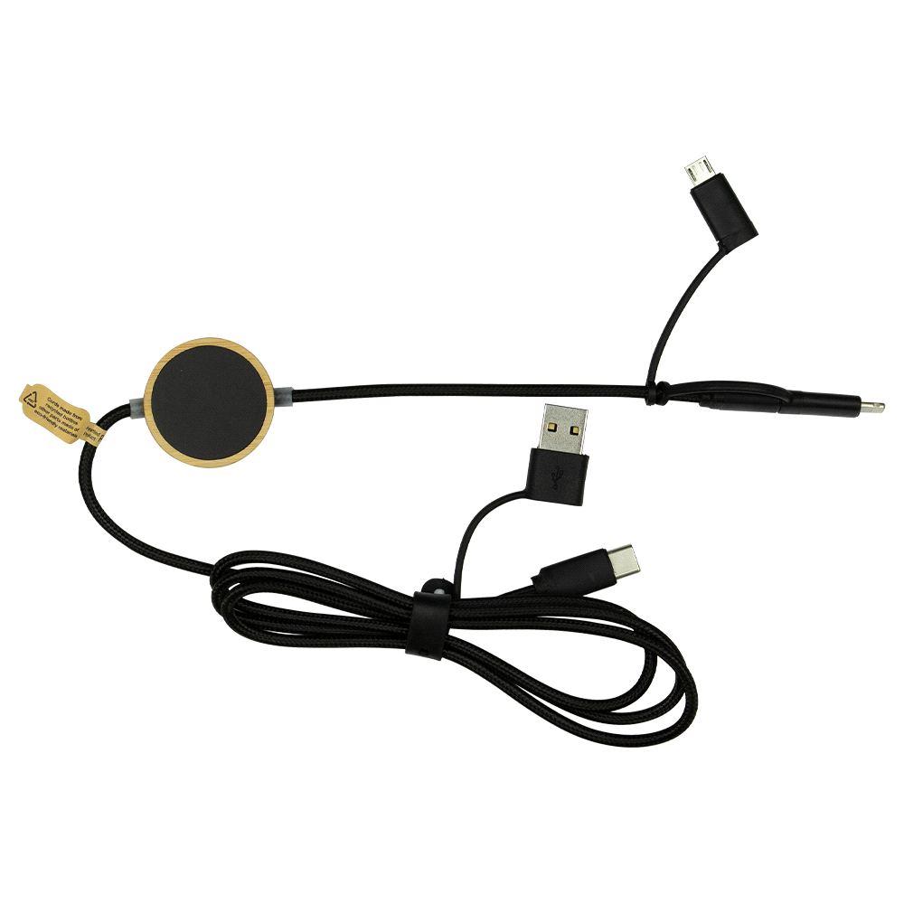 120cm Recycled 6-In-1 Data Transfer Cable w/ Micro Adaptor – Desk Accessories – The Range – available in Black – thumbnail 1 of 6