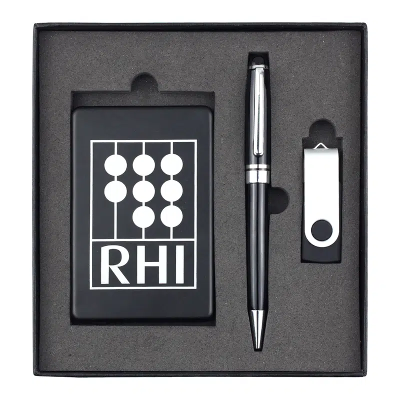 Powerbank, USB (4GB) & Pen Giftset – Gift Sets – available in black colour