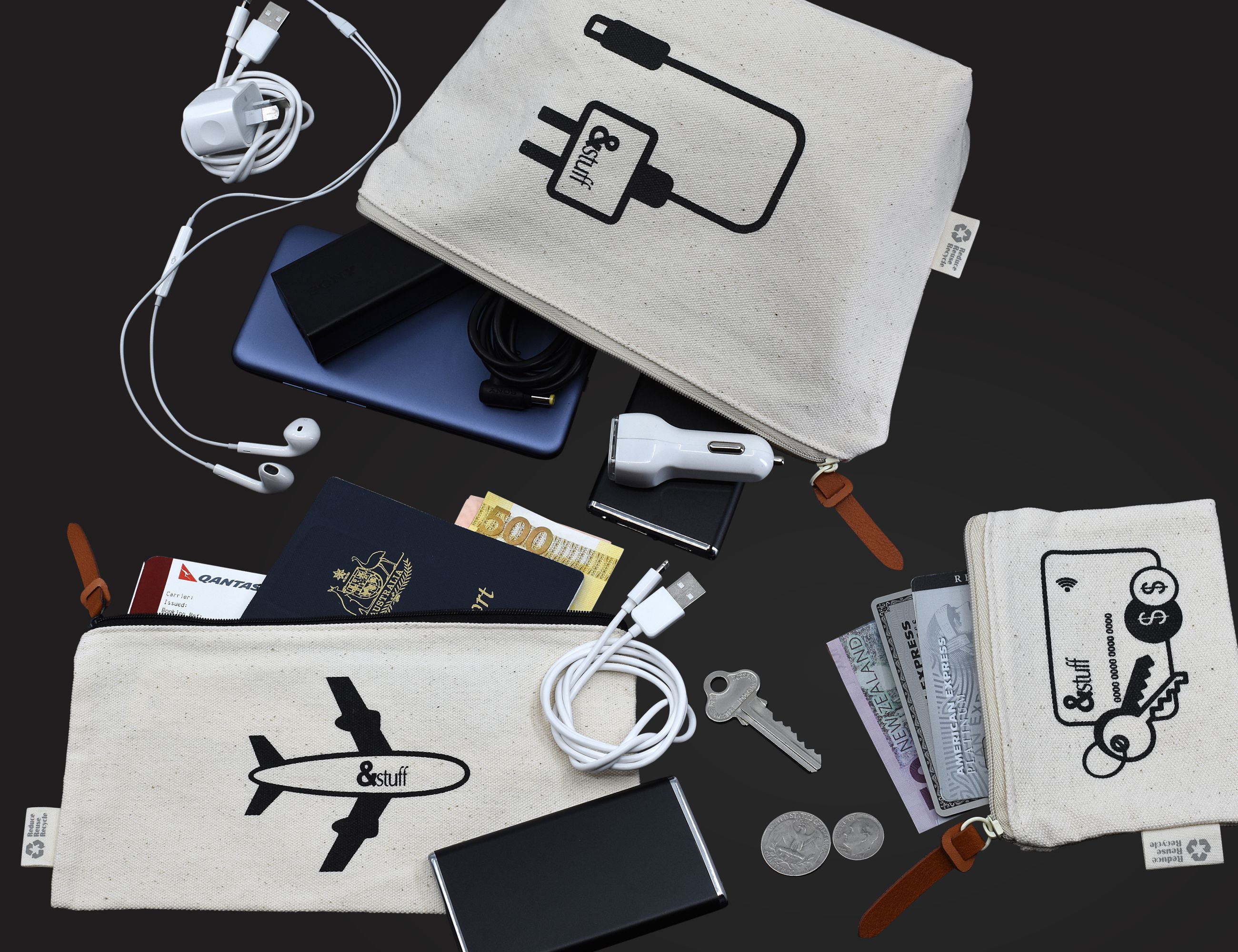 Calico Travel Set – Pouches – available in white colour