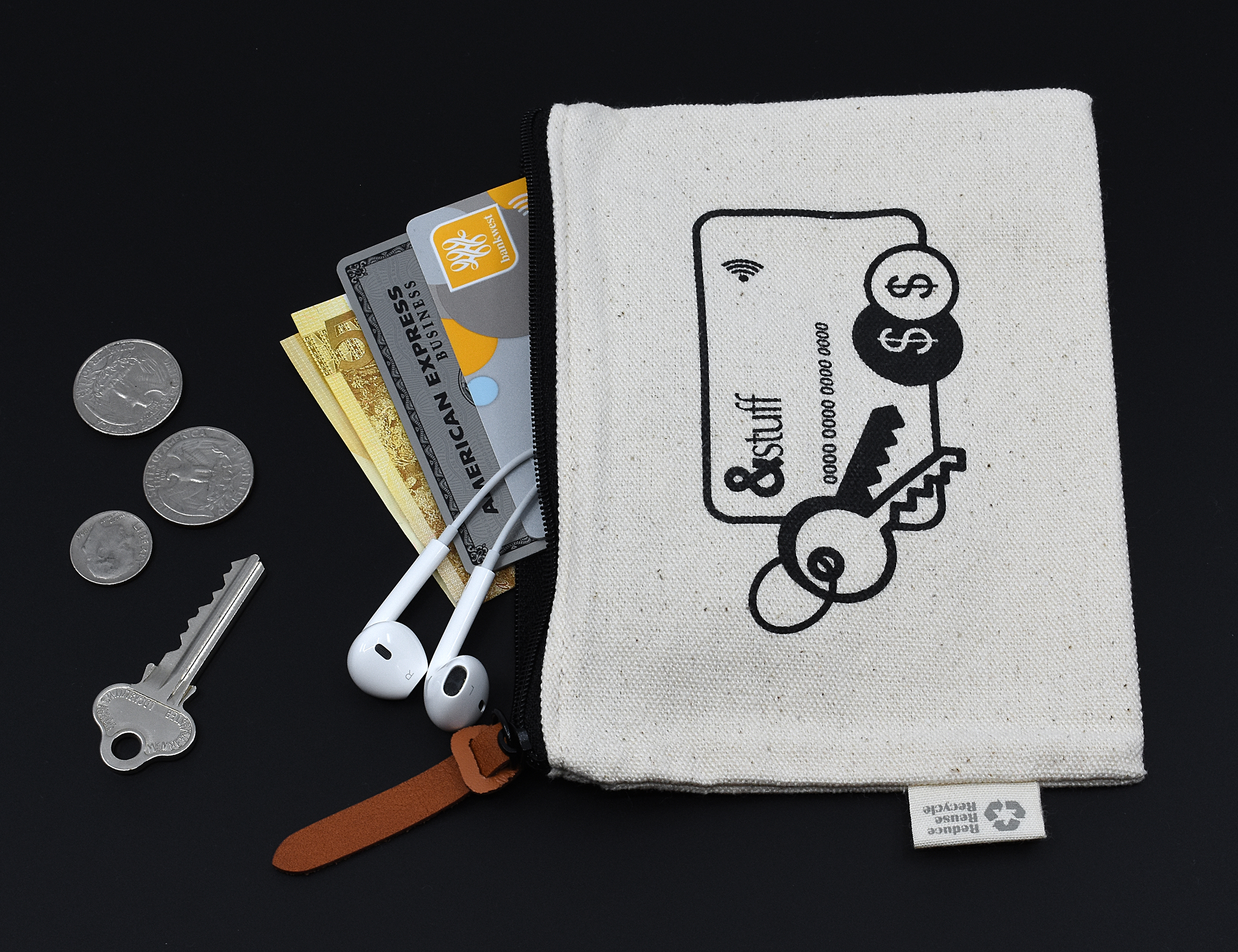 Calico Card & Key Pouch 12.5cm x 17cm – Pouches – available in White – photo 1 of 9