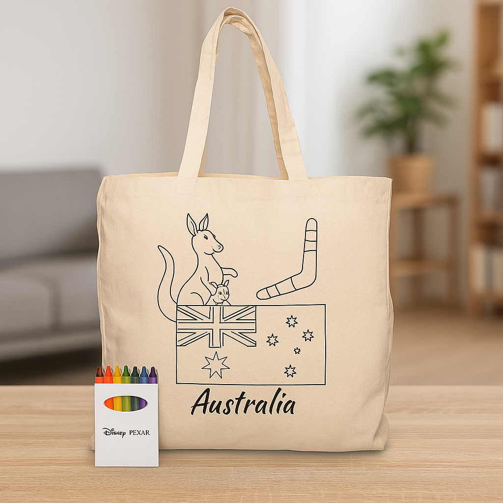 Squiggle Calico bag + Crayon set