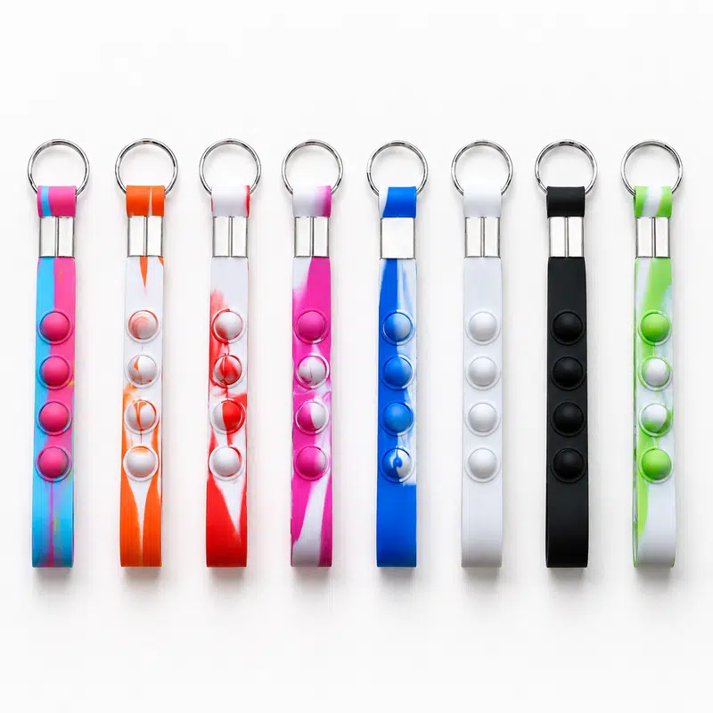 Popper Stress Reliever Key Chain – Stress Shapes – available in black, blue, green, multi colours and 4 more