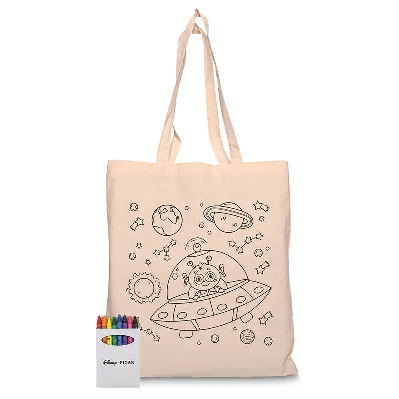 Squiggle Calico bag + Crayon set – Tote Bags – available in beige colour