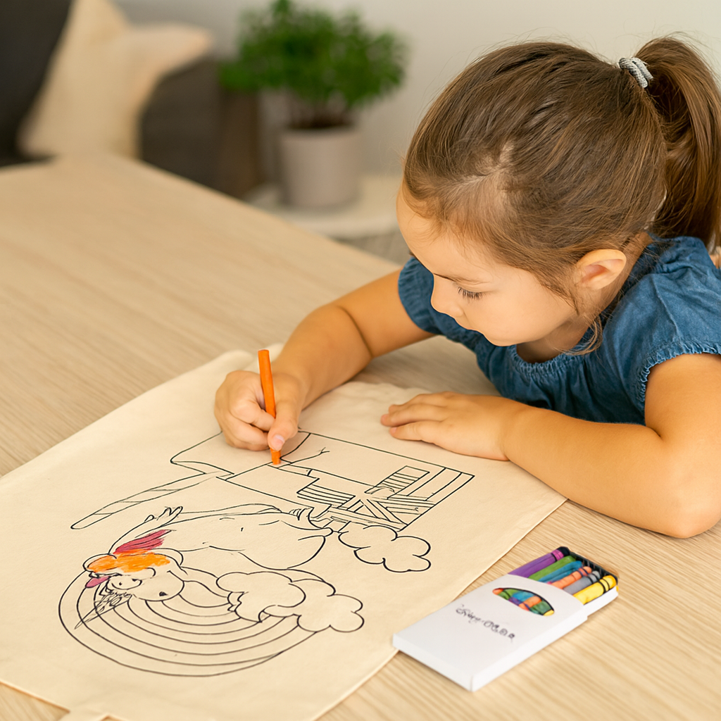 Squiggle Calico bag + Crayon set