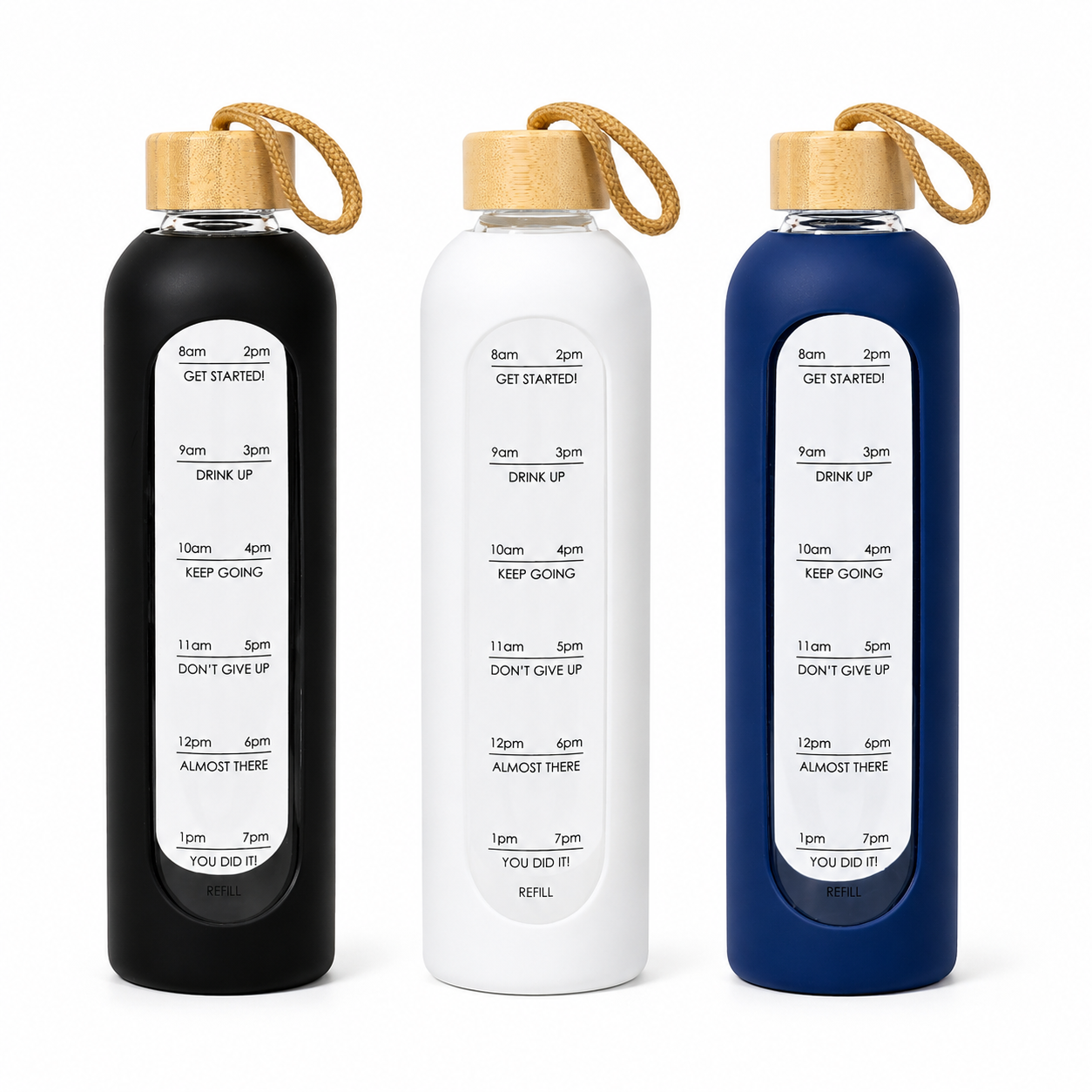 Arlo 1L Glass Water Bottle – Drink Bottles – Promobrands – available in Black, Navy Blue, White – photo 1 of 12