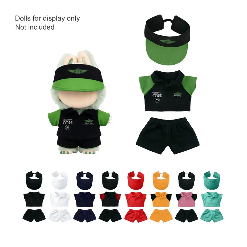 Plush Doll Racing Suit Set (15–17cm Doll) – Misc Outdoors – available in black, blue, green, orange colours and 3 more