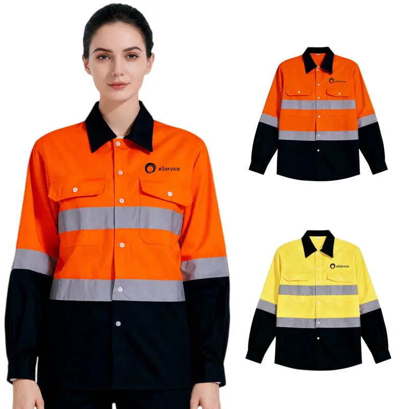 Unisex Cotton Hi-Vis Reflective L/S Shirt – Roughalls & Overalls – available in orange, yellow colours
