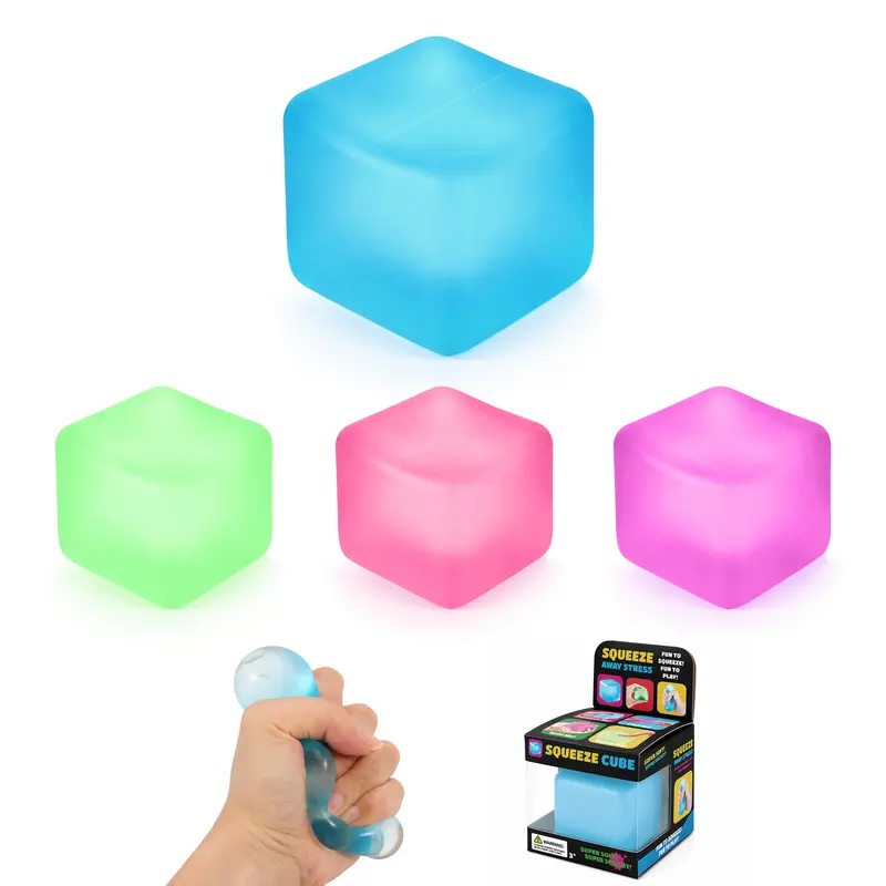 Squishy Stress Relief Cube – Stress Shapes – available in blue, green, pink, purple colours