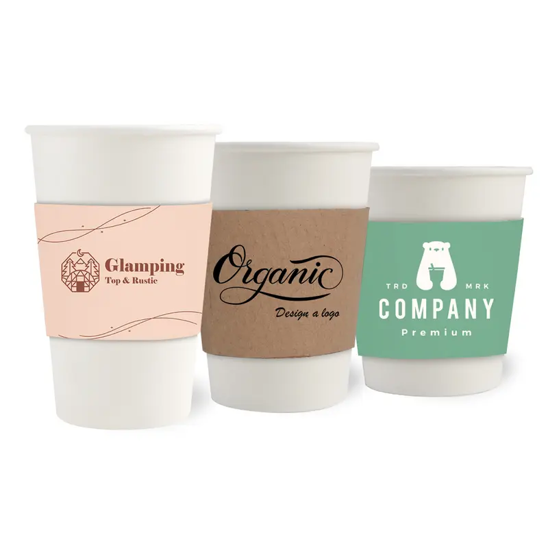 PLA Single Wall Compostable Paper Cups with Cup Sleeve – Drink Bottles – available in white colour
