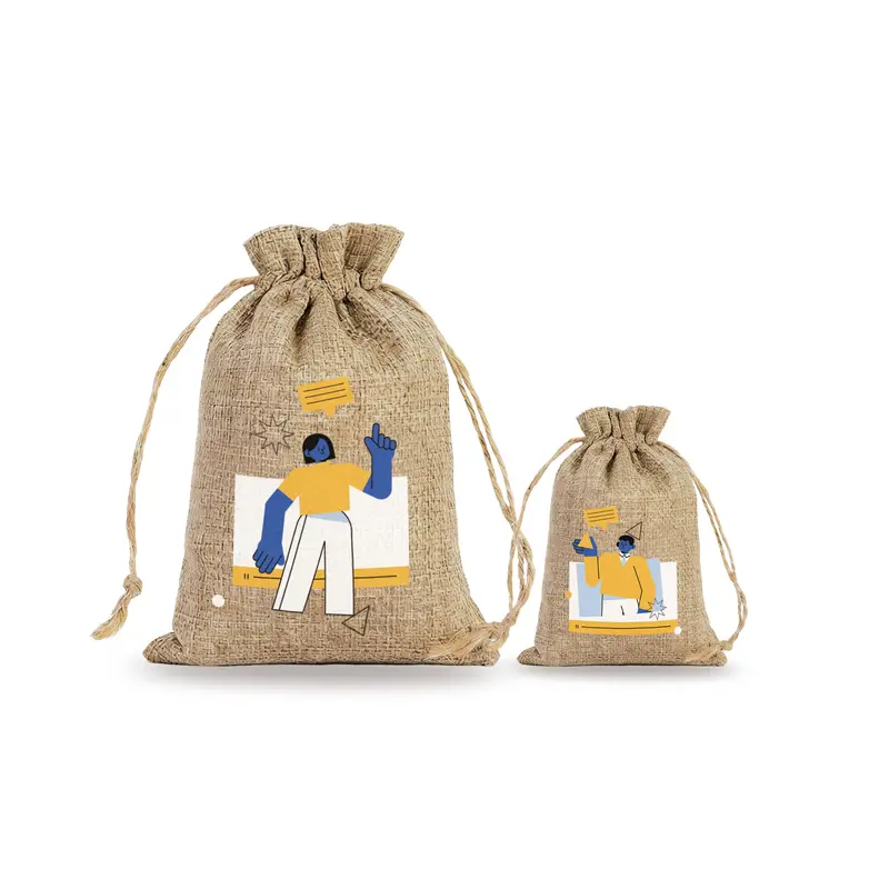 Linen Drawstring Gift Bags – Drawstring Bags – available in brown colour