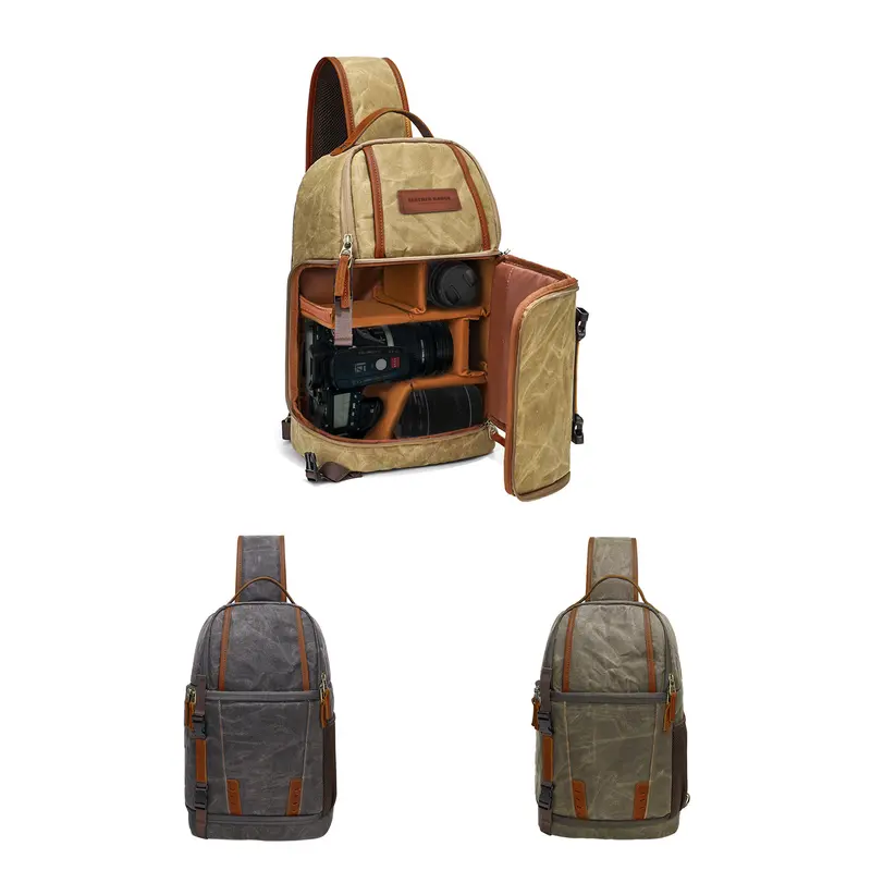 Waxed Canvas Camera Sling Bag – Misc Bags – available in beige, green, grey colours