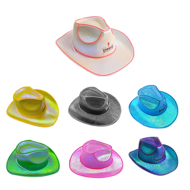 Light Up Cowboy Hats – Misc Headwear – available in beige, blue, green, pink colours and 3 more