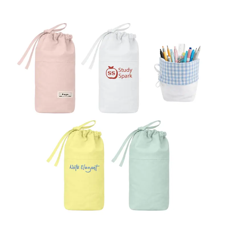 Foldable Drawstring Pencil Case – Pencil Cases – available in green, pink, white, yellow colours
