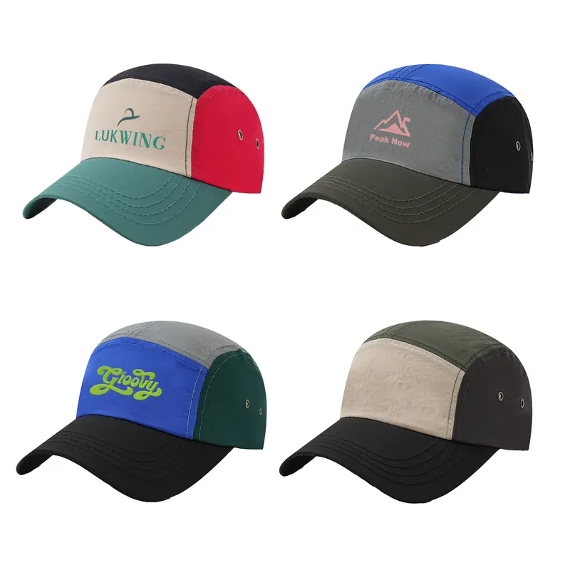 Lightweight 5 Panel Flat Bill Cap – Baseball Caps – available in black, green, grey, red colours