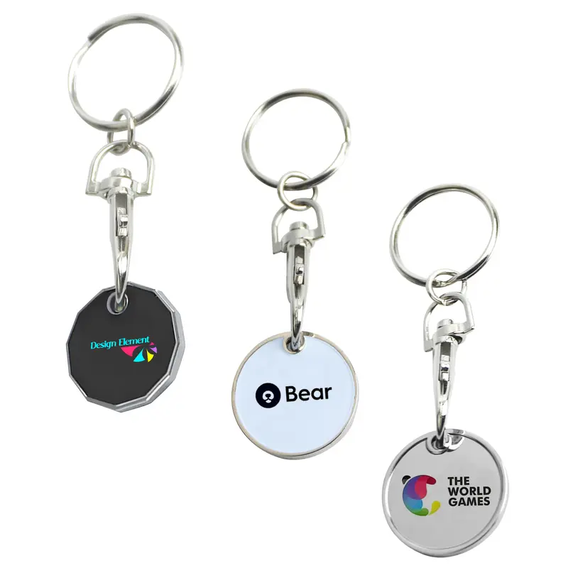 Printed Trolley Coin Keyring – Keyrings – available in silver colour