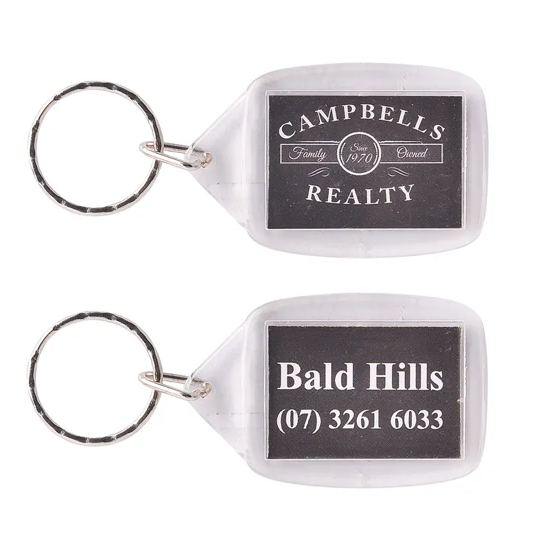 Rectangular Acrylic Keyring – Keyrings – available in white colour