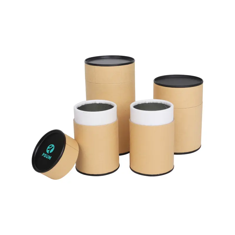 Large Kraft Paper Cylinders with Black Lid (65 x 130mm) – Misc Print – available in beige colour