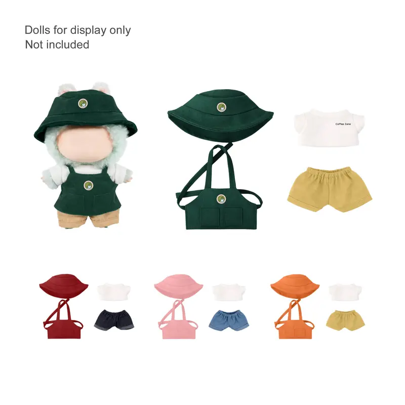 Plush Doll Cafe 4-Piece Apron Outfit (15–17cm Doll) – Misc Outdoors – available in green, orange, pink, red colours