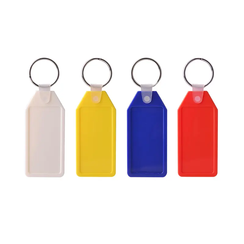 Long Hexagon Hard Plastic Keyring – Keyrings – available in blue, red, white, yellow colours