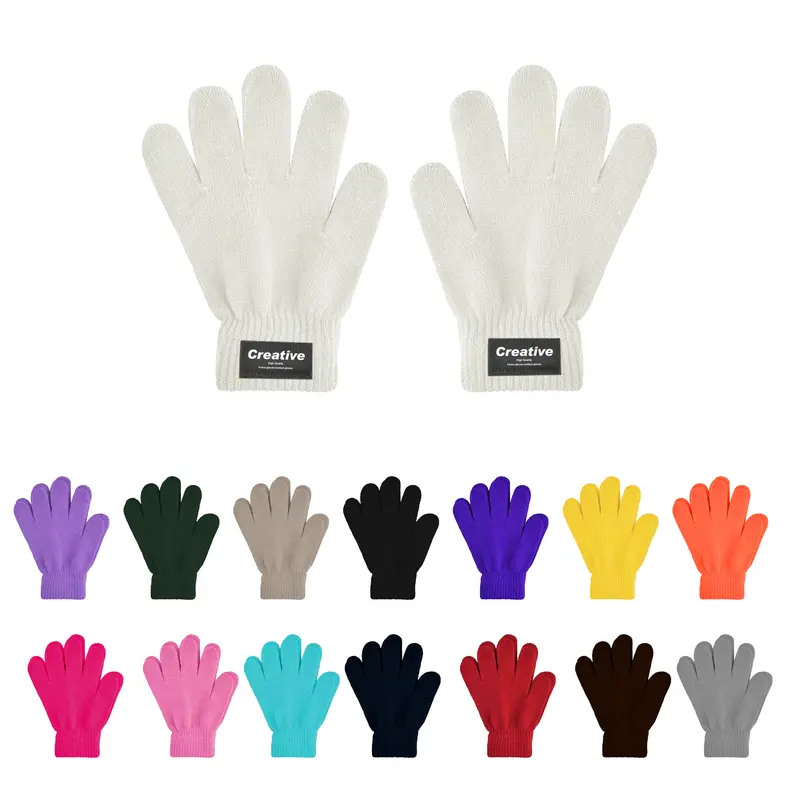 Kids Plain Knitted Gloves with Woven Label – Accessories – available in beige, black, blue, brown colours and 8 more