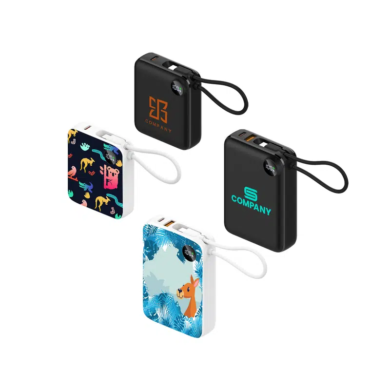10000mAh Power Bank with Charging Cable – Powerbanks – available in black, white colours