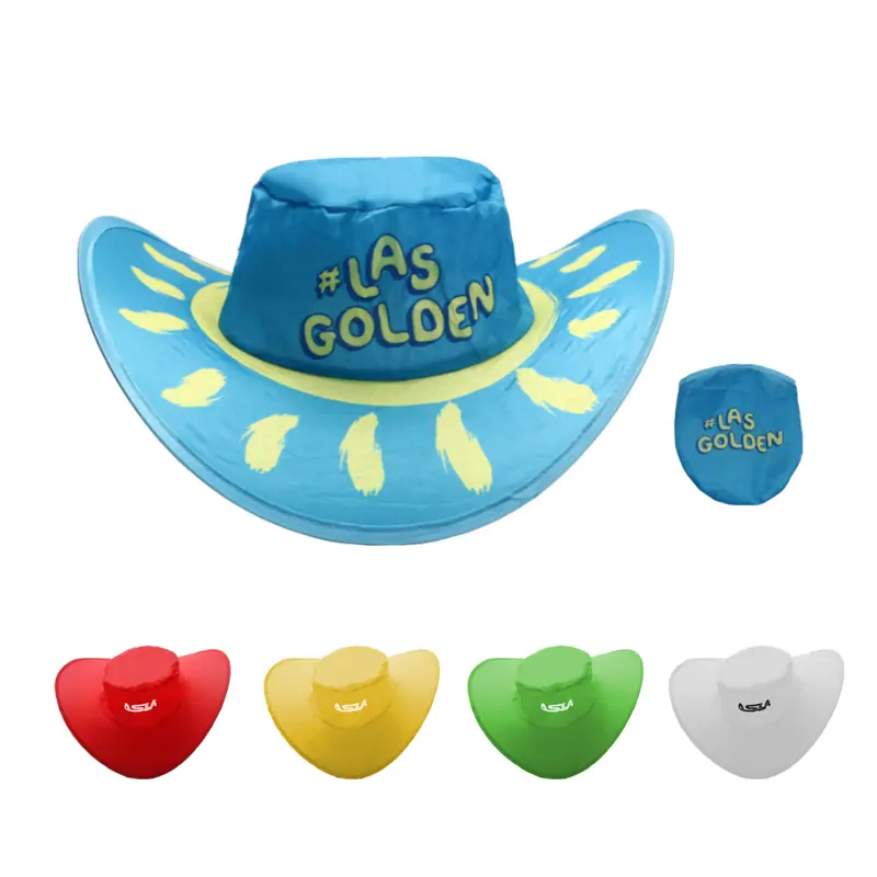 Foldable Cowboy Hat with Pouch – Misc Headwear – available in blue, green, red, white colours and 1 more