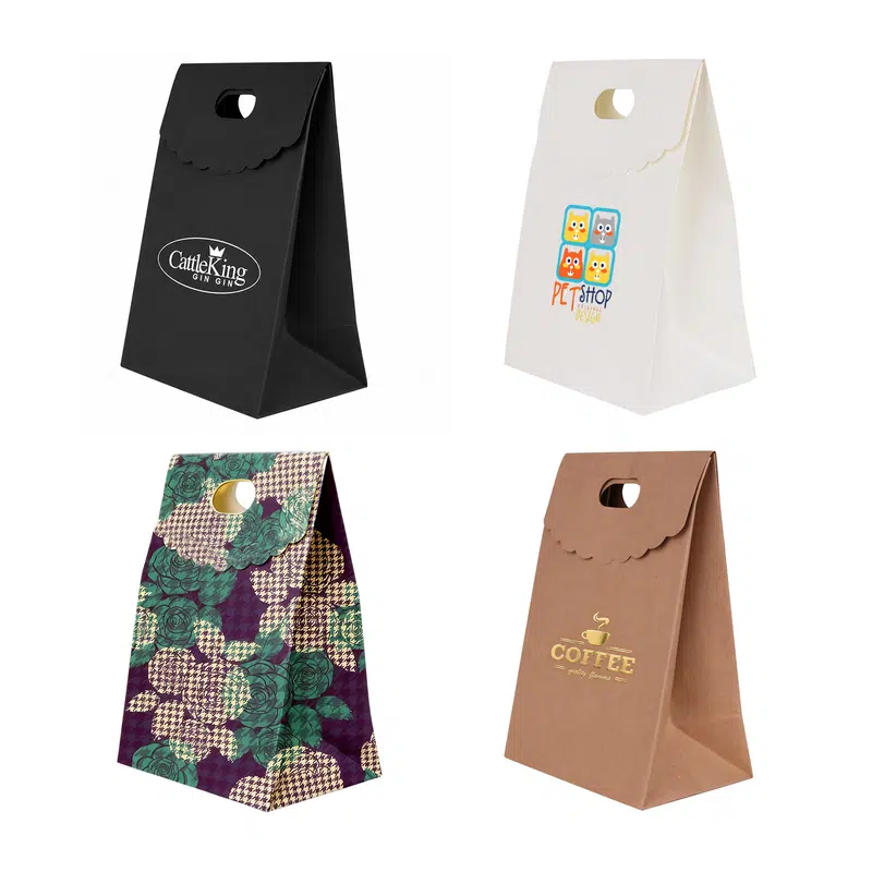 Die cut Handle Bag with Flap(150x220x100mm+80mm flap) – Paper Bags