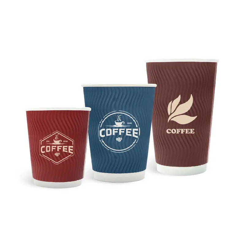 PLA Double Wall Corrugated Compostable Paper Cups – Drink Bottles – available in multi colour