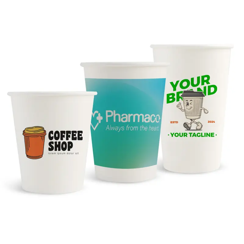 PLA Single Wall Compostable Paper Cups – Drink Bottles – available in white colour