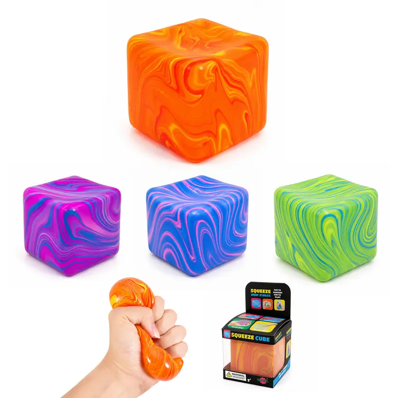 Squishy Stress Relief Colourful Cube – Stress Shapes – available in blue, green, orange, purple colours