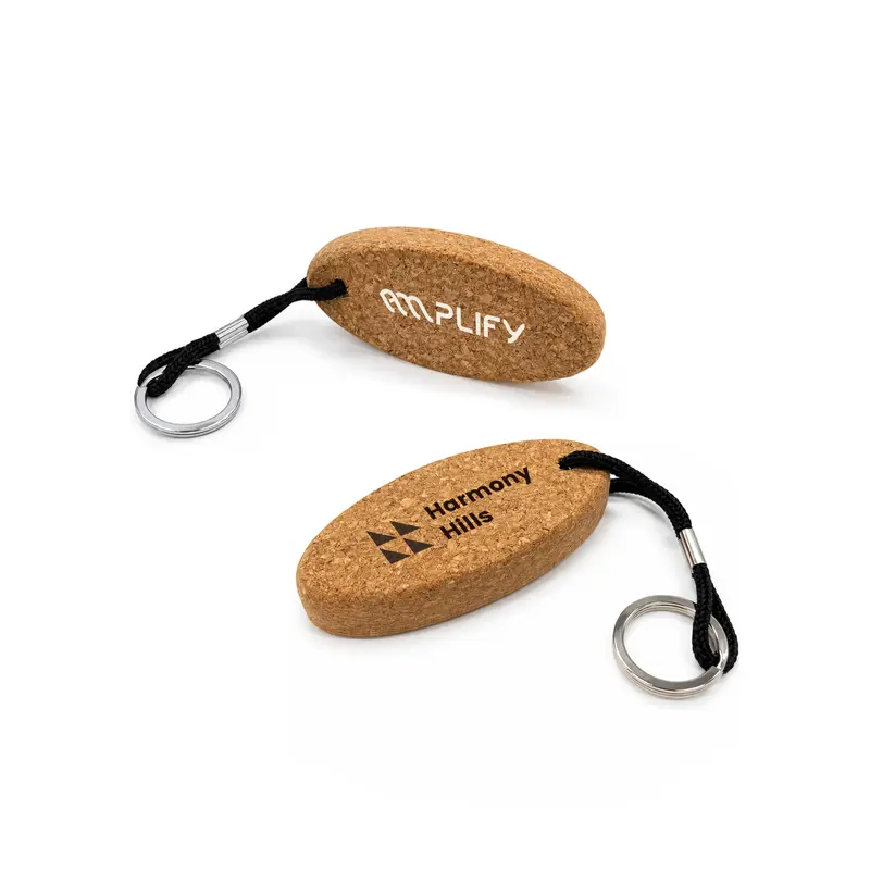Oval Cork Keyring A – Keyrings – available in brown colour