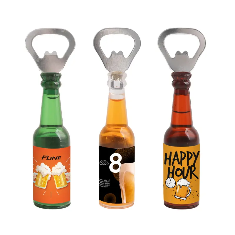 Bottle Shaped Opener with Fridge Magnet – Misc Drinkware – available in brown, green, yellow colours