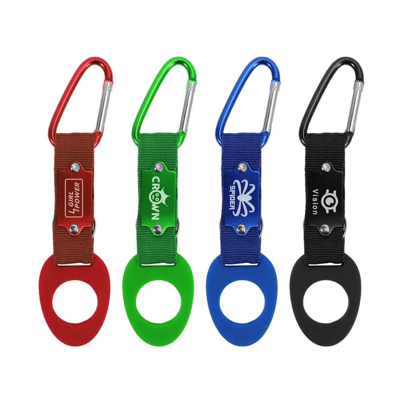 Carabiner Clip With Rubber Bottle Holder – Misc Outdoors – available in black, blue, green, red colours