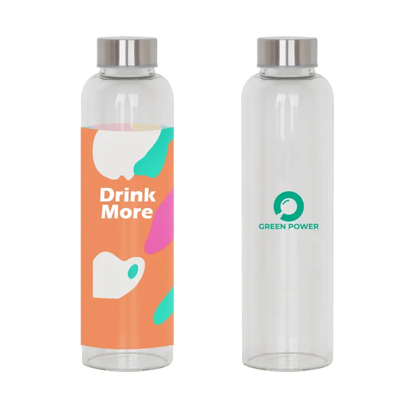 550ml Glass Drink Bottle with Stainless steel Lid – Drink Bottles – available in black, blue, green, grey colours and 4 more