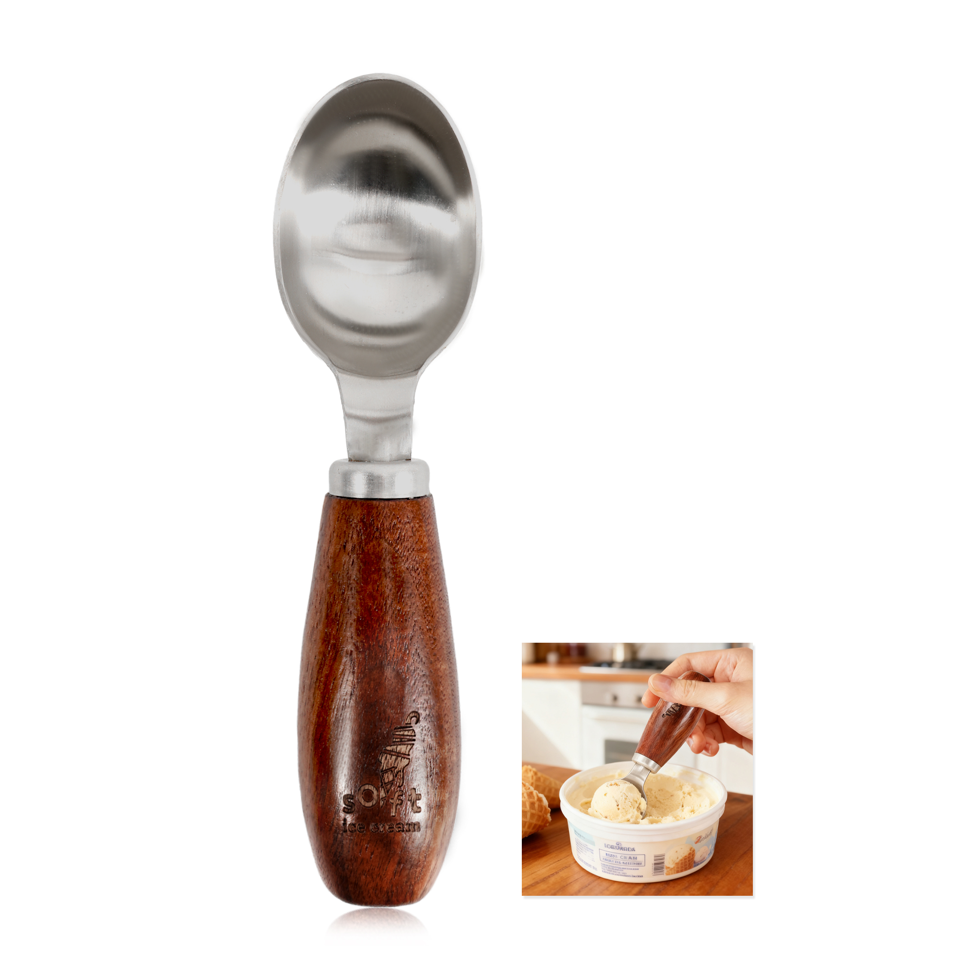 Wood Handle Ice Cream Scoop
