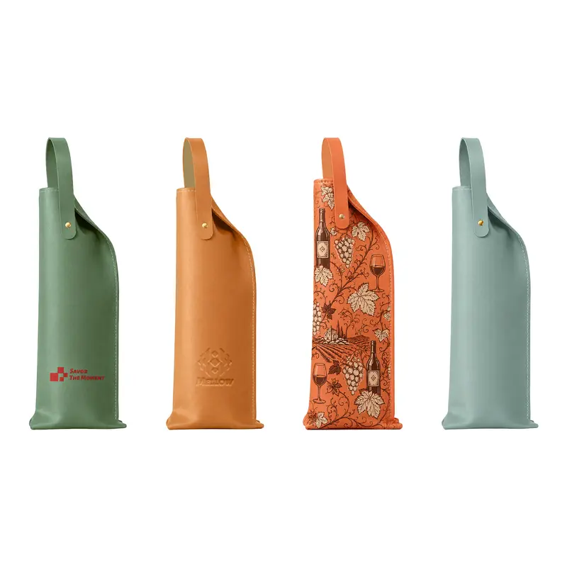 Elegant PU Leather Wine Bag – Wine Carriers – available in brown, green, orange colours